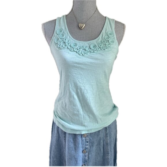 Banana Republic cotton Turquoise Tank Top with embroidery Size XS - Picture 1 of 5